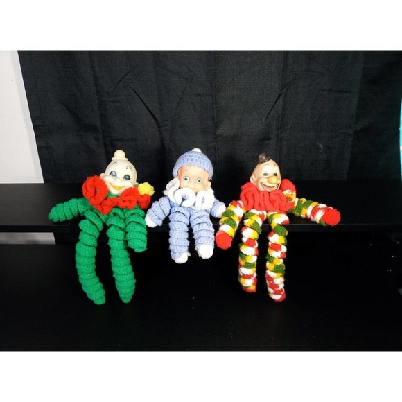Unbranded Other - Lot 3 Vintage Handmade YoYo Quilt Circle Fabric Piece Crochet Clown Dolls Baby